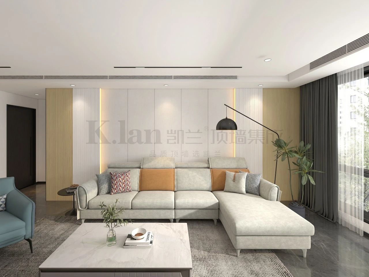 輕奢實(shí)心大板現(xiàn)代凱蘭背景墻沙發(fā)背景